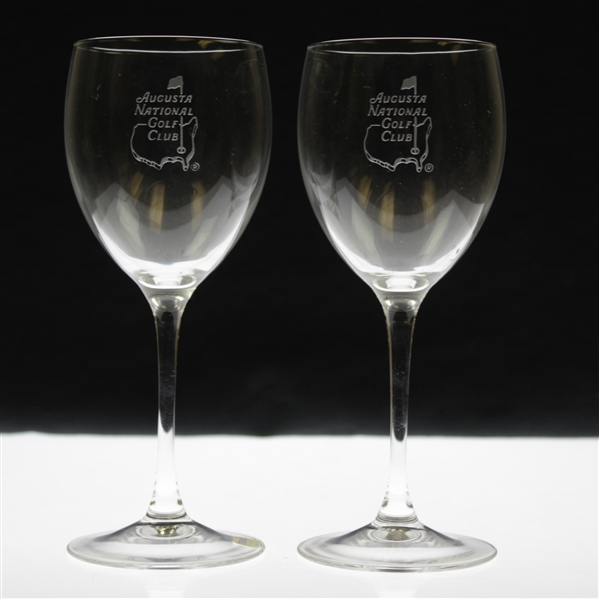 Pair of Augusta National Golf Club Logo Sterling Cut Glass Wine Glasses - France