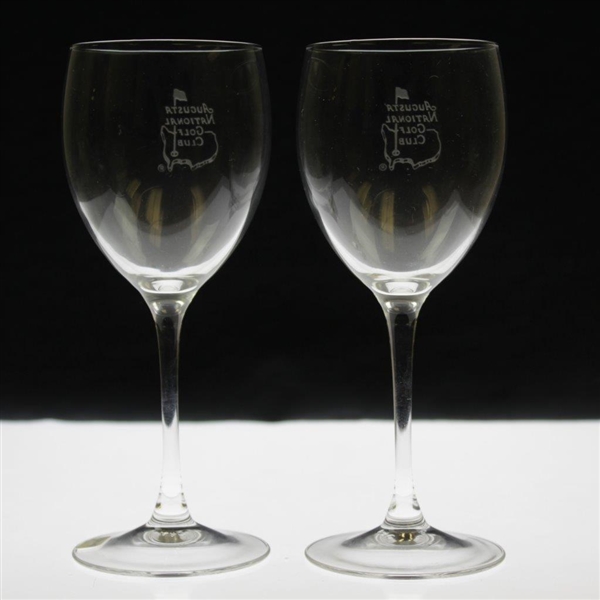 Pair of Augusta National Golf Club Logo Sterling Cut Glass Wine Glasses - France