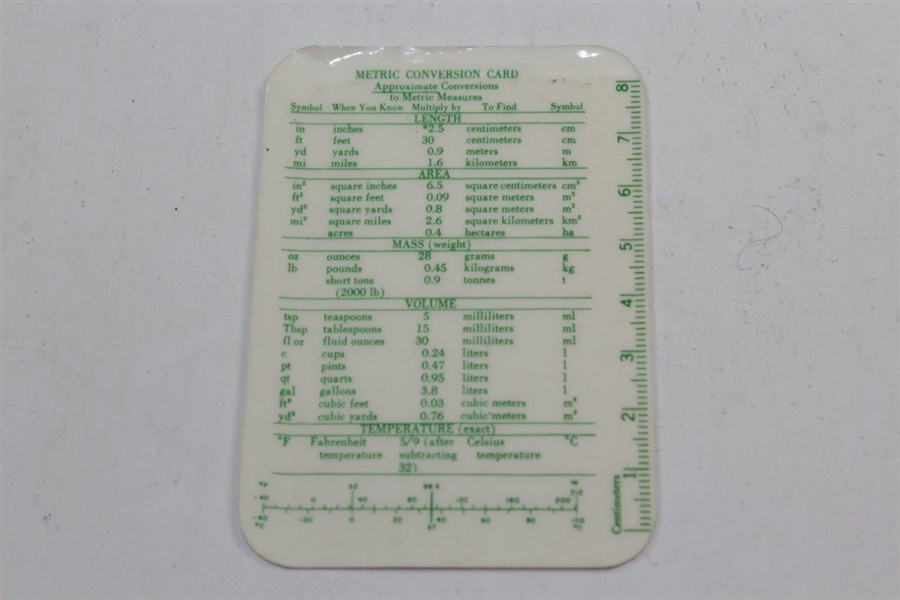 1977 Masters Tournament Commemorative Metric Conversions Card