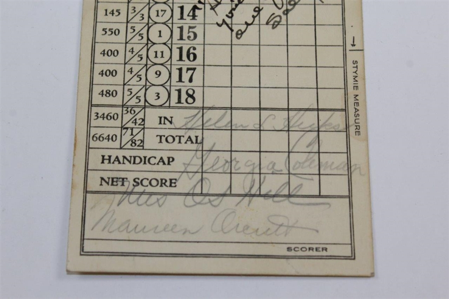 Helen Hicks, Hill, Orcutt, & Georgia Coleman Signed 1930's Miami Biltmore Scorecard JSA ALOA
