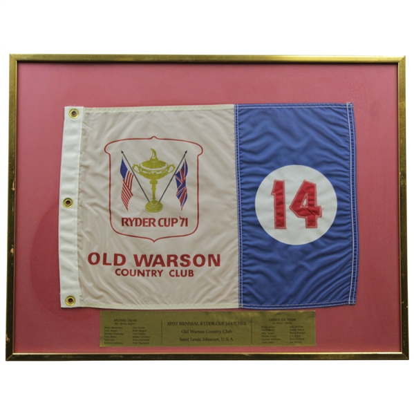 1971 Ryder Cup at Old Warson Country Club Hole 14 Course Flown Flag - Framed - Charles Coody Collection