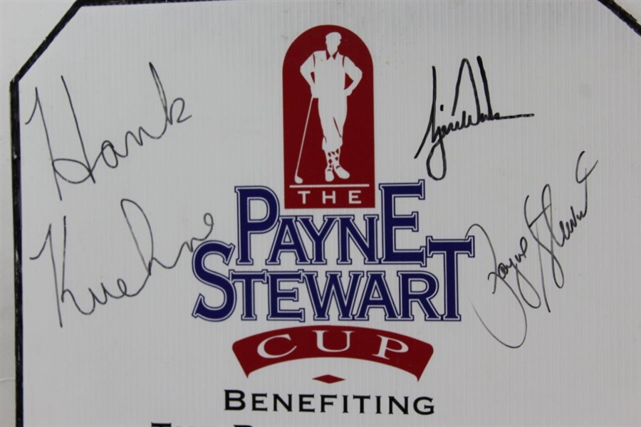 Payne Stewart & Tiger Woods Autographed 'The Payne Stewart Cup' Hole Sign JSA ALOA