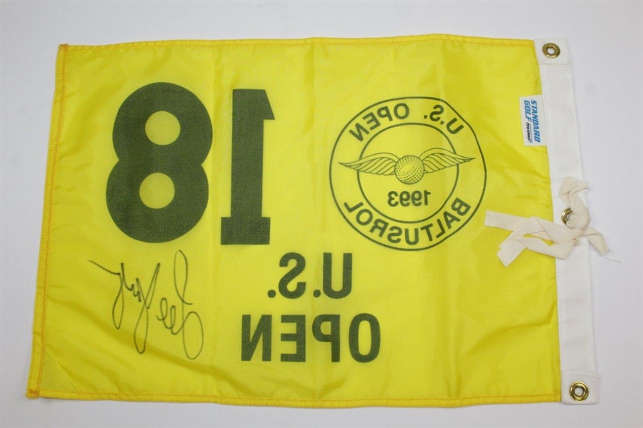 Lee Janzen Signed 1993 US Open at Baltusrol Yellow Screen Flag JSA ALOA
