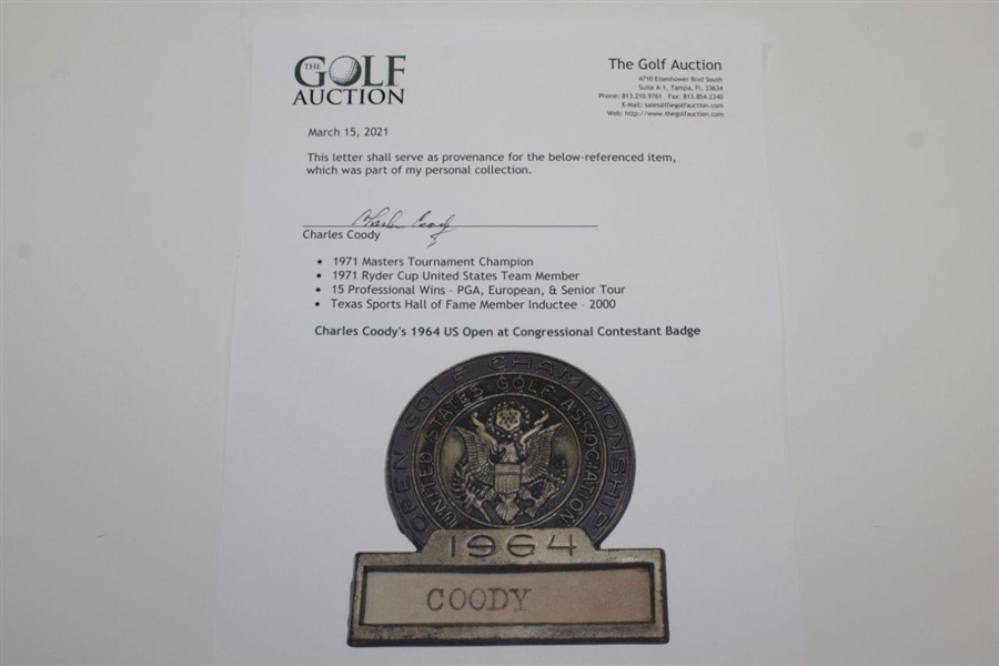 Charles Coody's 1964 US Open at Congressional Contestant Badge