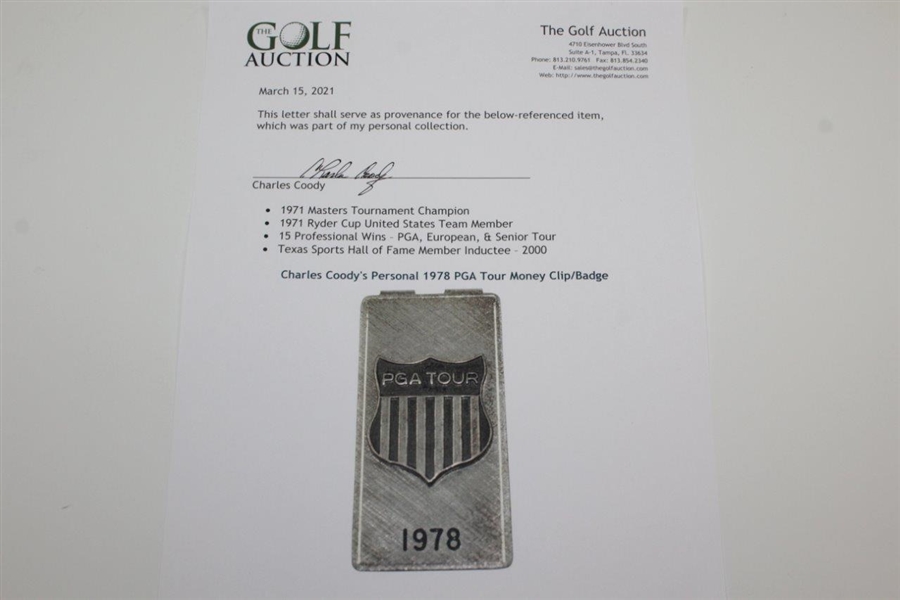 Charles Coody's Personal 1978 PGA Tour Money Clip/Badge