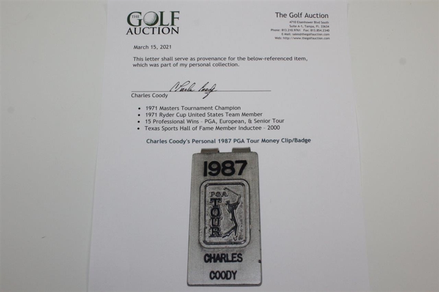 Charles Coody's Personal 1987 PGA Tour Money Clip/Badge