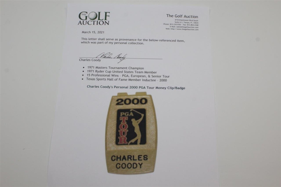 Charles Coody's Personal 2000 PGA Tour Money Clip/Badge