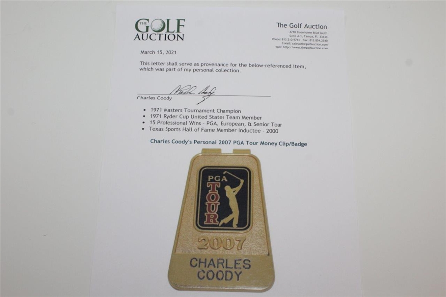 Charles Coody's Personal 2007 PGA Tour Money Clip/Badge