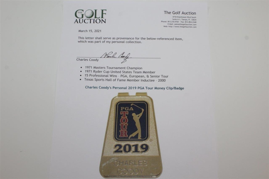 Charles Coody's Personal 2019 PGA Tour Money Clip/Badge