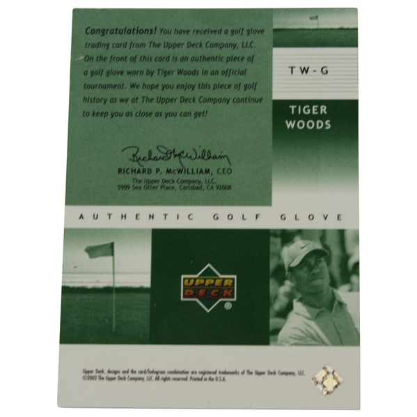 Tiger Woods Upper 2002 Deck Authentic Golf Glove Golf Card