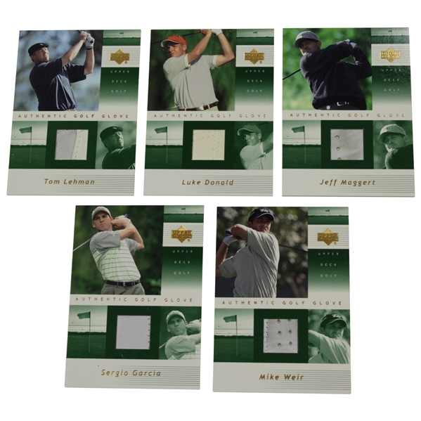 Five (5) Upper 2002 Deck Authentic Golf Glove Golf Cards - Lehman, Sergio, Weir, & others