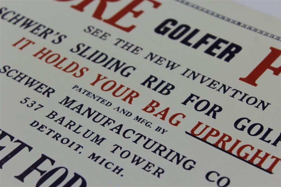 Vintage 'FORE' Advertising Broadside for Golf Bag Stand - Schwer Manufacturing - Detroit, Mi.
