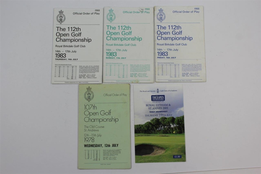 OPEN Championship Catch All Lot of Ten Draw Sheets with 2001 Duval Signed Sheet JSA ALOA