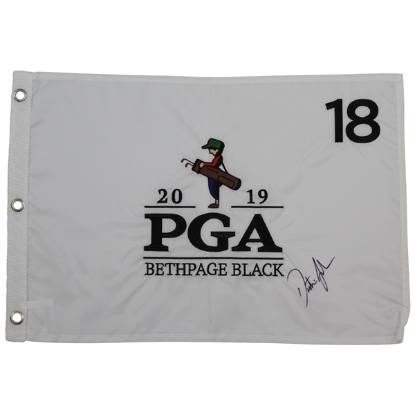 Dustin Johnson Signed 2019 PGA Championship at Bethpage Black Embroidered Flag JSA ALOA