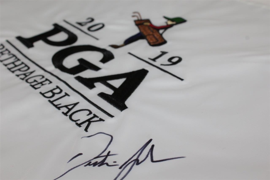 Dustin Johnson Signed 2019 PGA Championship at Bethpage Black Embroidered Flag JSA ALOA