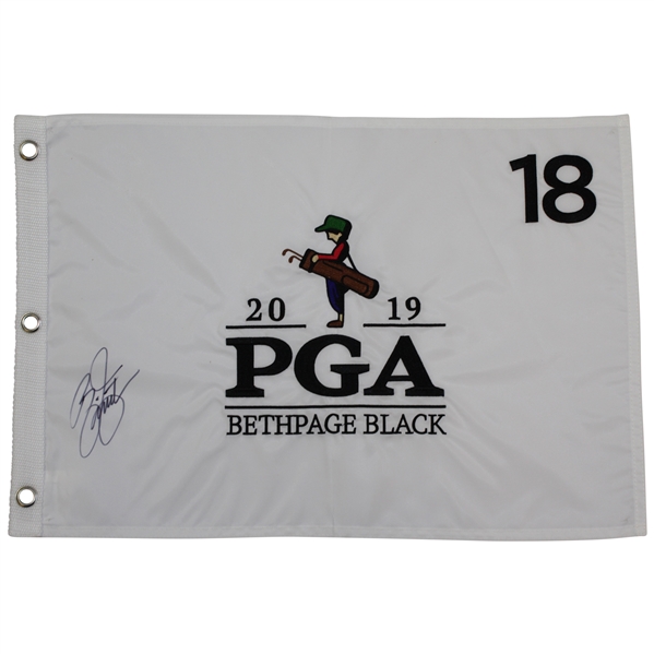 Rickie Fowler Signed 2019 PGA Championship at Bethpage Black Embroidered Flag JSA ALOA