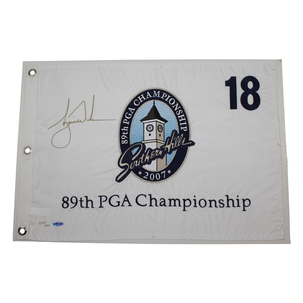 Tiger Woods Ltd Ed Signed 2007 PGA Championship at Southern Hills Flag #100/500 UDA #BAM07866