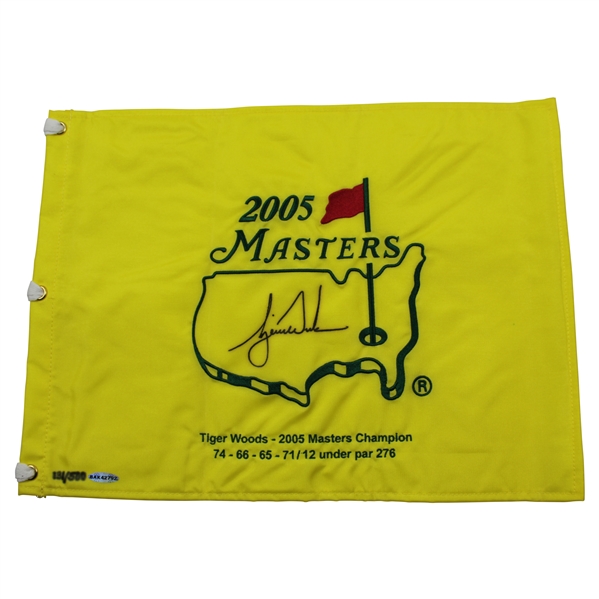 Tiger Woods Ltd Ed Signed 2005 Masters Embroidered Flag with Scores #137/500 UDA