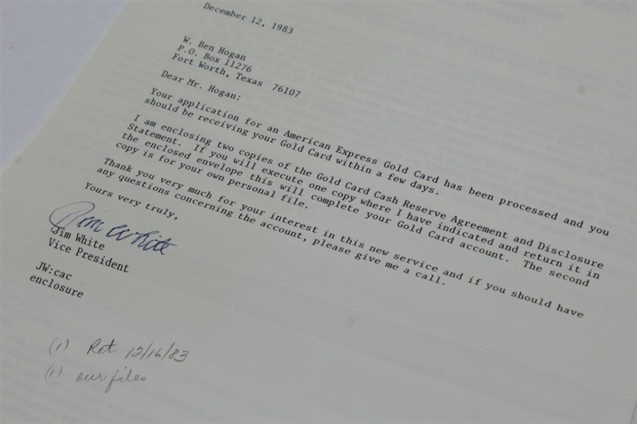 Ben Hogan Signed 1983 InterFirst Bank Contract - Signed W. Ben Hogan JSA ALOA