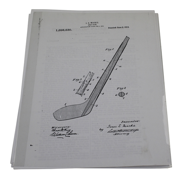 Mackie Golf Club Patent Paper Booklet - Patented June 2, 1914