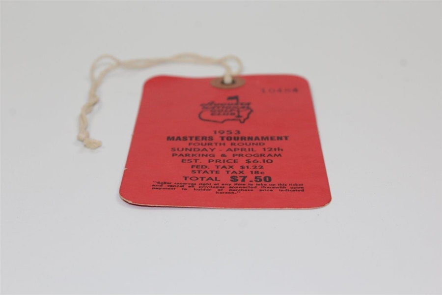 1953 Masters Tournament Fourth Rd Sunday Ticket #10484 