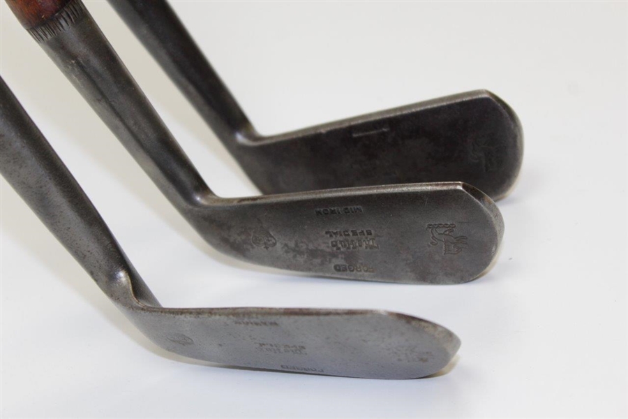 Three (3) Matched 'The HUB' (Mashie-Mid-Iron-Putter) Clubs with Double Cleek Marks - Rampant Lion & Crown