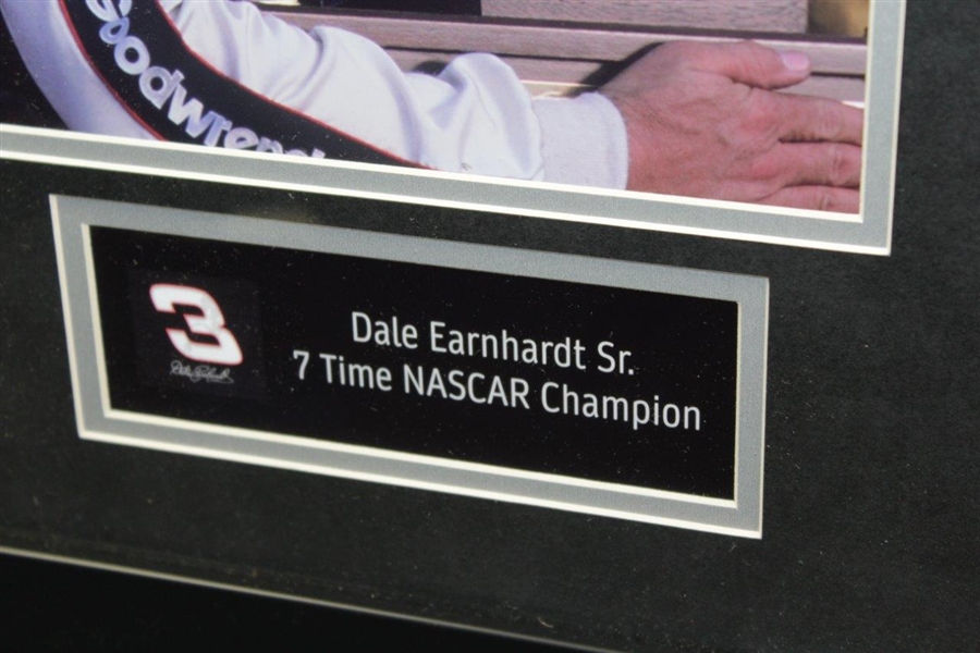 Dale Earnhardt SR Signed Cut with Racing, Trophy, & Close-Up Photos - Deluxe Framed JSA #L35371