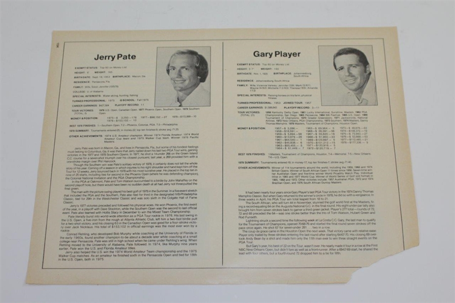 Arnold Palmer Signed 11x8 PGA Media Tour Guide Page JSA ALOA