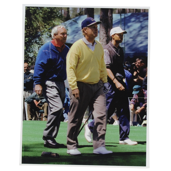 Arnold Palmer, Jack Nicklaus, & Tiger Woods Walking Up Augusta Fairway 16x20 Matted Photo