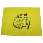 Jack Nicklaus & Gary Player Signed 2019 Masters Embroidered Flag with Years Won Notations JSA ALOA