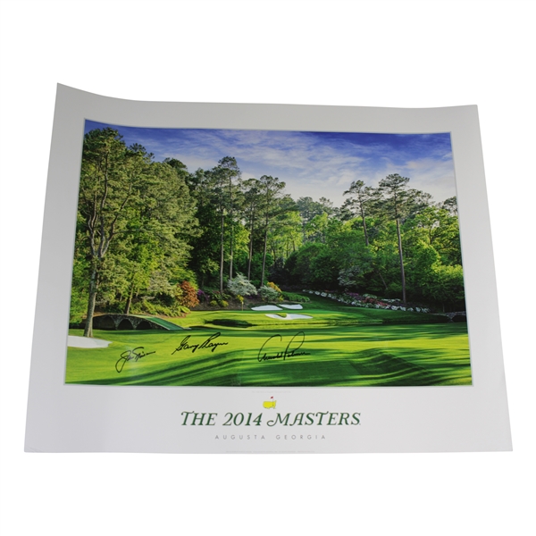 Arnold Palmer, Jack Nicklaus, & Gary Player Big Three Signed 2014 Masters Tournament Poster JSA ALOA