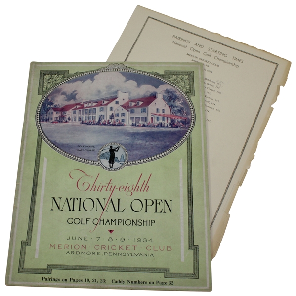 1934 US Open at Merion Cricket Club Program With Seldom Seen Pairing Sheet