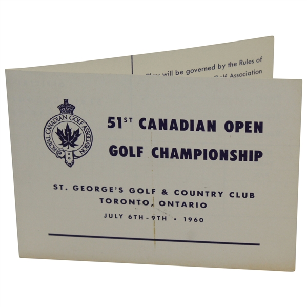Art Wall Signed 1960 Canadian Open Championships at St. Georges G&CC Scorecard JSA ALOA