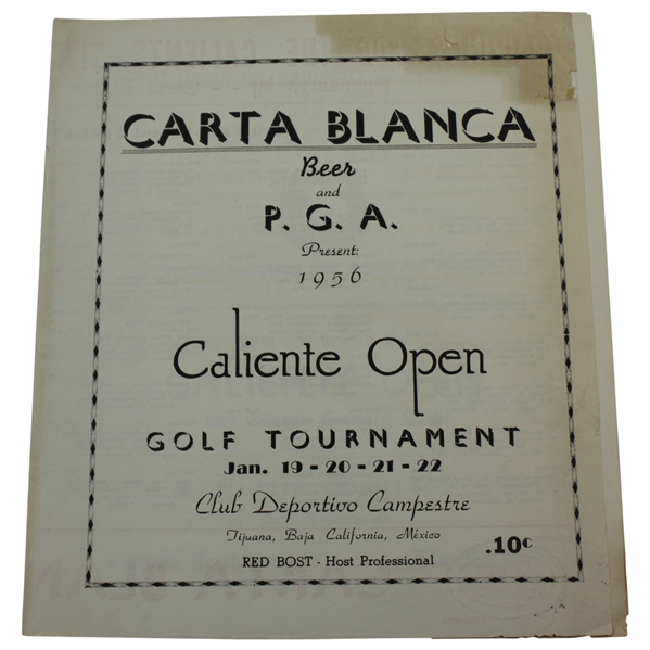 1956 Caliente Open Golf Tournament Pairing Sheet - Presented by Beer & P.G.A.