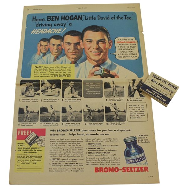 Ben Hogan Bromo-Seltzer Advertisement with "Magic Eye" Movie Flip-Book
