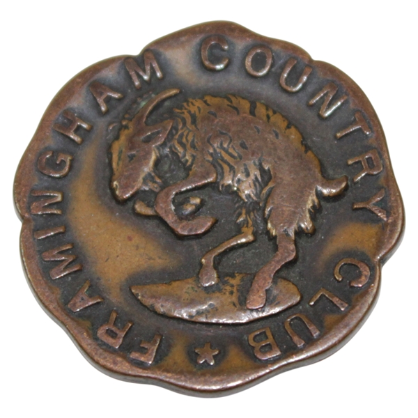 Vintage Framingham Country Club Goat Medallion by John Frick with Engraved Name F. Schoble, Jr. (?) on Reverse 