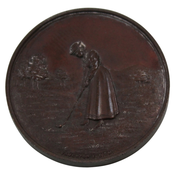 Circa 1920s Bronze "Monthly Medal Won By" Medal with Woman Golfer Depiction