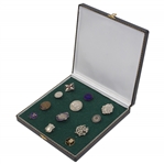 Twelve (12) Foreign Insignia Pins - Sterling Silver & Some Enameled - Burntisland, Dalmahoy, Williamwood, Bruntsfield, etc.