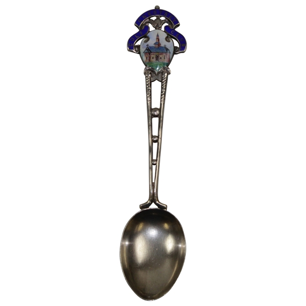 Chertsey Golf Club Sterling Silver & Enamel Golf Themed Spoon - Enameled Painting of the Town’s Church on Handle