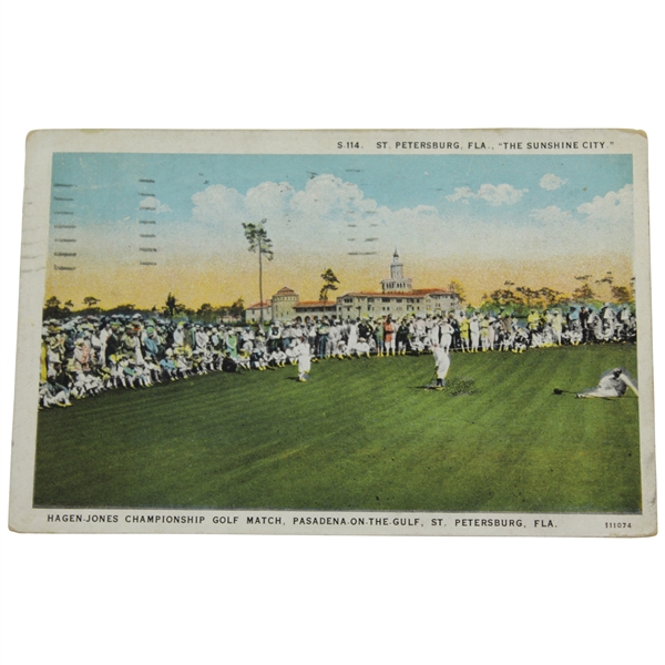 Postcard from Famous 1926 Walter Hagen & Bobby Jones Golf Match - Hagen Defeated Jones 12 & 11