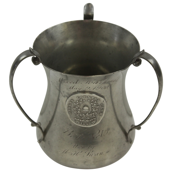 1900 Oakley Country Club Mixed Foursome Best Net Pewter Three-Handle Tankard Trophy