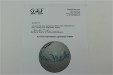 Byron Nelson Signed Masters Logo Slazenger Golf Ball JSA ALOA