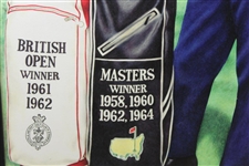 Arnold Palmer Signed Augusta Clubhouse with Major Championship Winning Golf Bags Kathy Crosse Print - Framed JSA ALOA