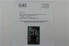Arnold Palmer Signed Augusta Clubhouse with Major Championship Winning Golf Bags Kathy Crosse Print - Framed JSA ALOA