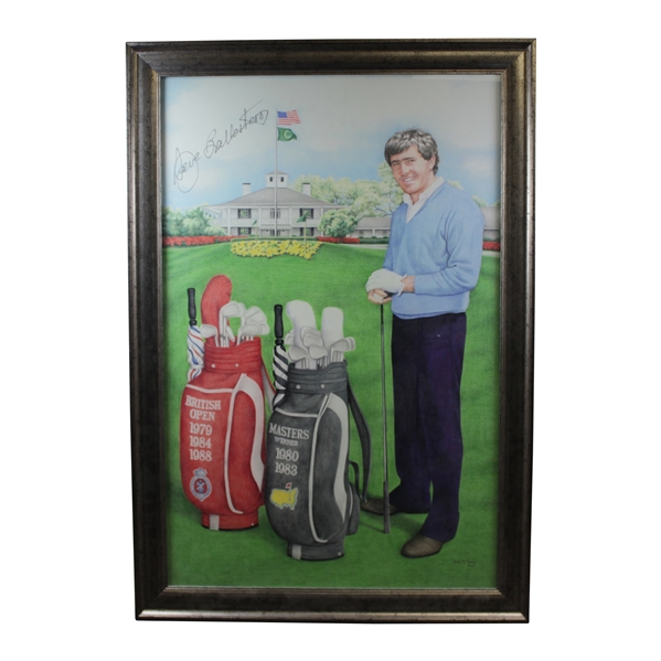 Seve Ballesteros Signed Augusta Clubhouse with Major Championship Winning Golf Bags Kathy Crosse Print - Framed JSA ALOA