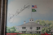 Seve Ballesteros Signed Augusta Clubhouse with Major Championship Winning Golf Bags Kathy Crosse Print - Framed JSA ALOA