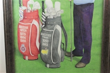 Seve Ballesteros Signed Augusta Clubhouse with Major Championship Winning Golf Bags Kathy Crosse Print - Framed JSA ALOA
