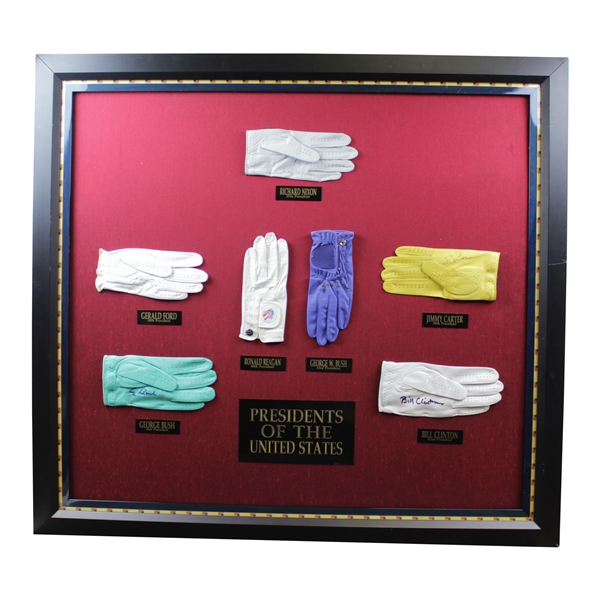 Golf Gloves Signed by Seven (7) Presidents of the United States - Matted & Framed JSA ALOA