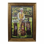 Byron Nelson Signed Augusta Course Background with Major Championship Winning Golf Bags Print - Framed JSA ALOA