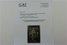 Byron Nelson Signed Augusta Course Background with Major Championship Winning Golf Bags Print - Framed JSA ALOA